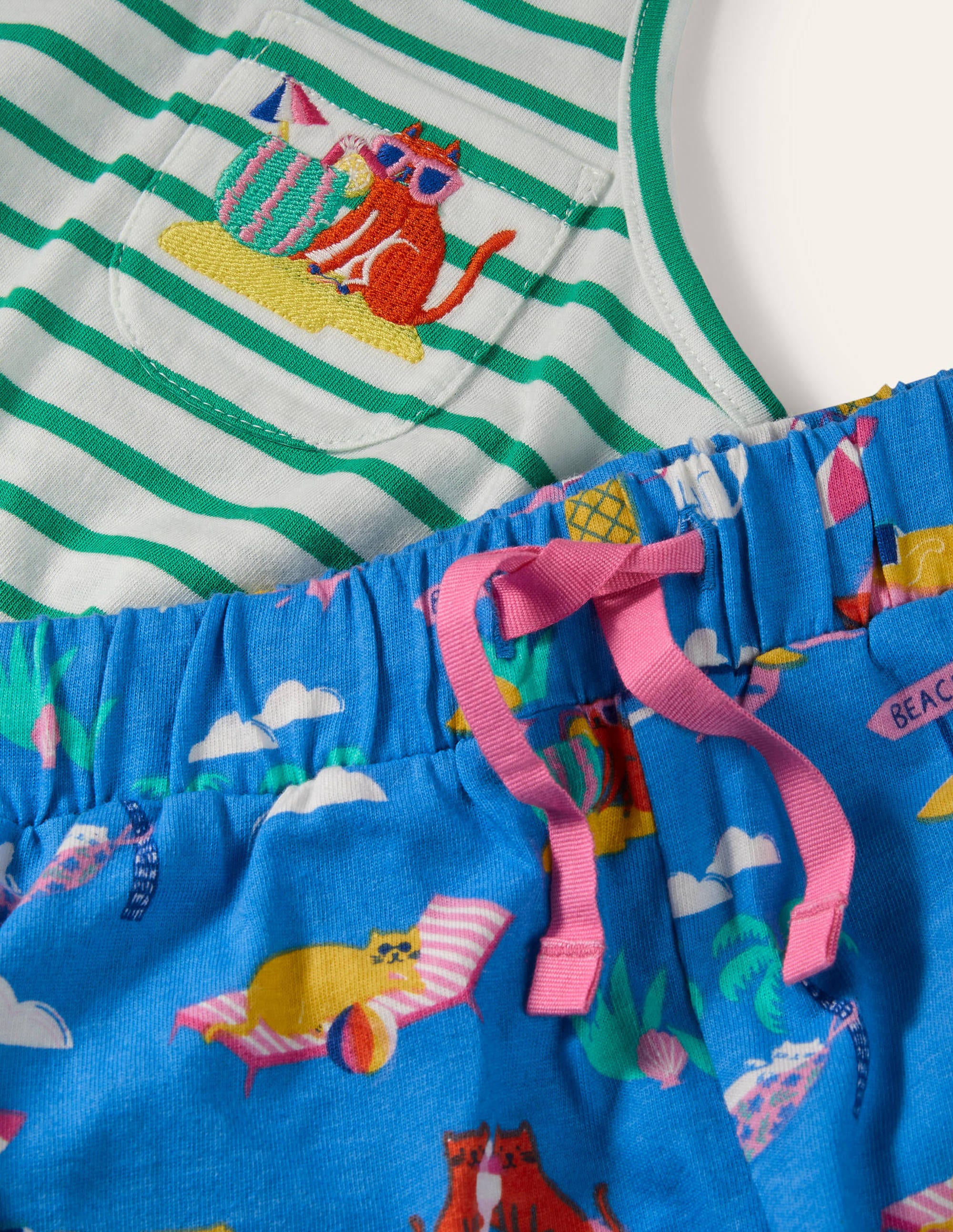 Fun Pocket Pyjama Set-Moroccan Blue Holiday Cats - Image 3