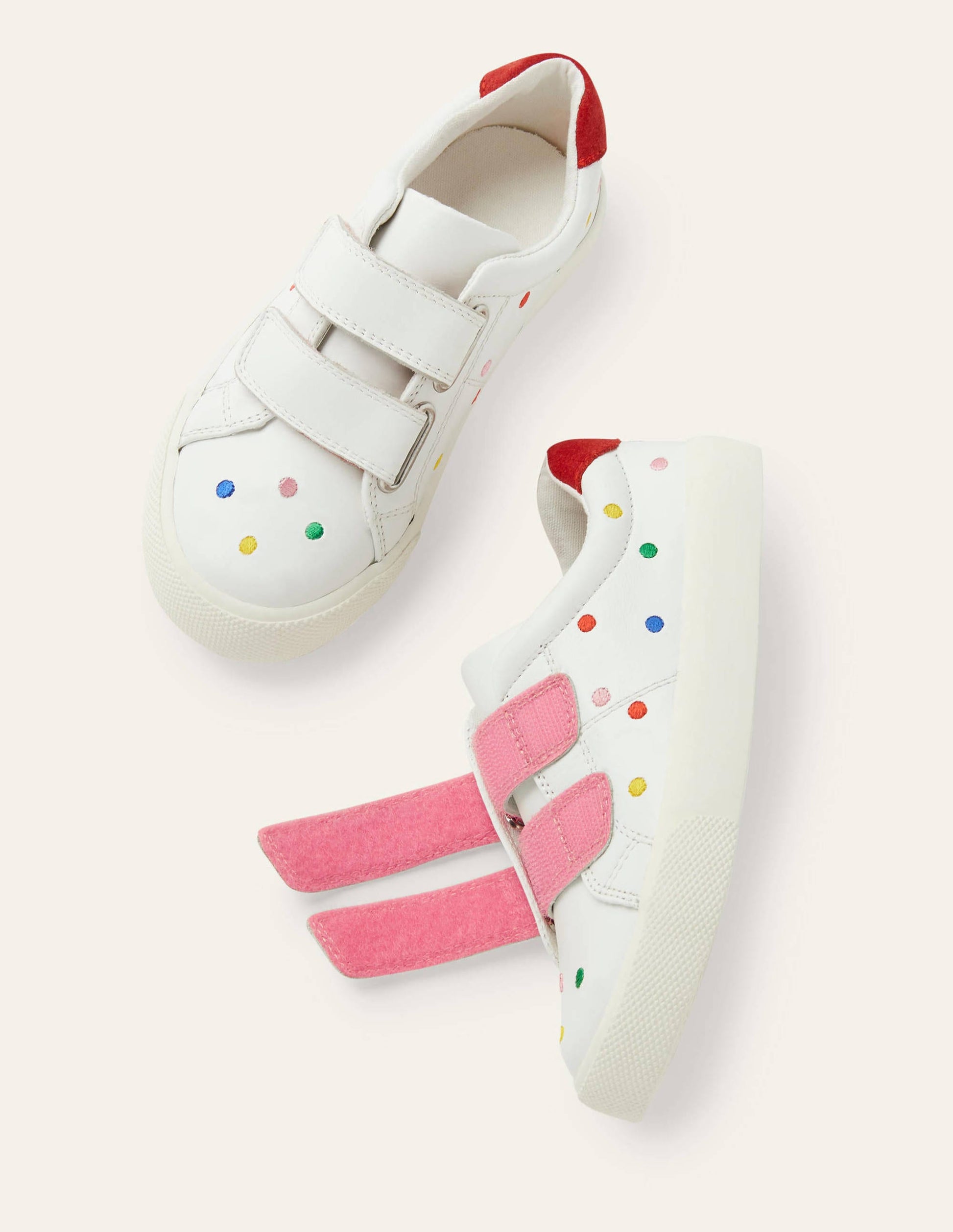 Fun Low Tops-White Leather Rainbow Spots-1