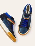 Glitter Elastic Lace High Tops-Brilliant Blue Sparkle