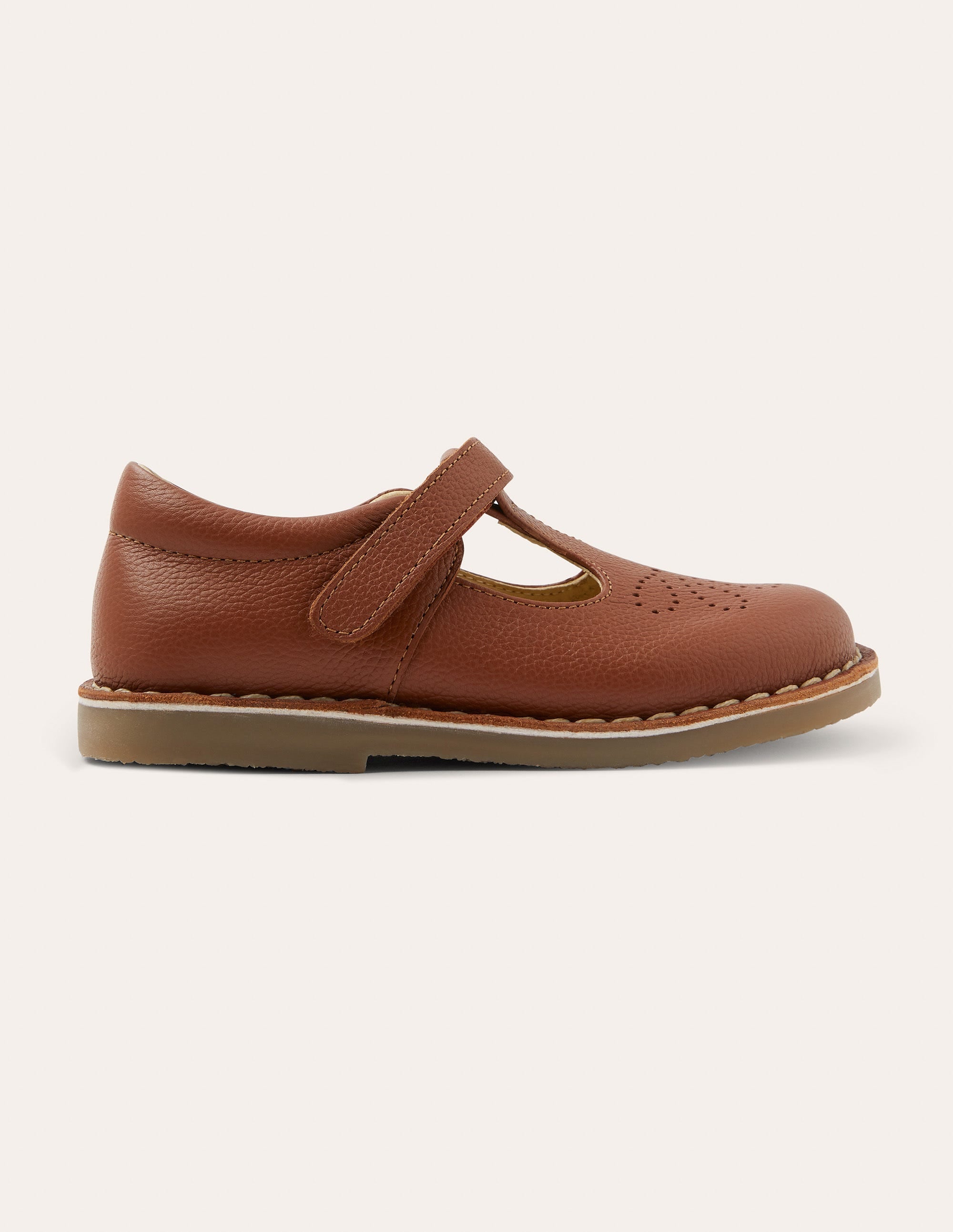Leather T-bar Flats-Tan - Image 3