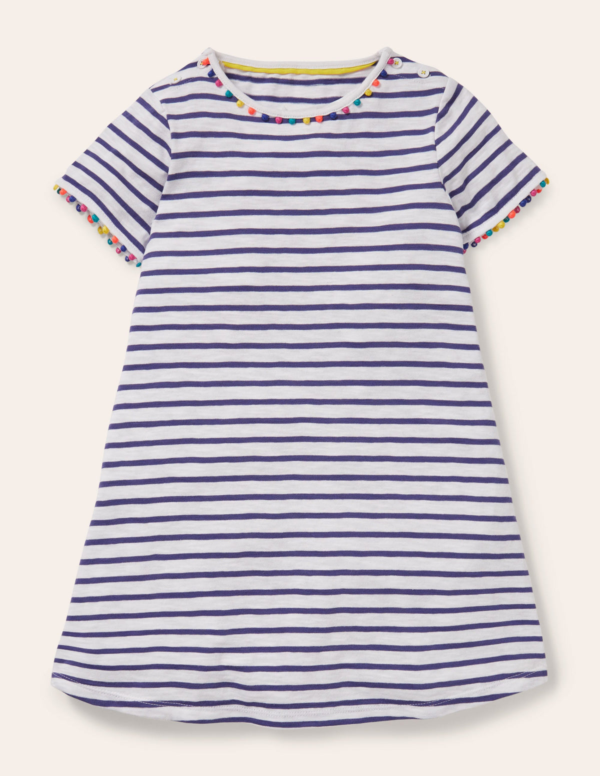 Charlie Pom Jersey Dress-Ivory/Navy - Image 1