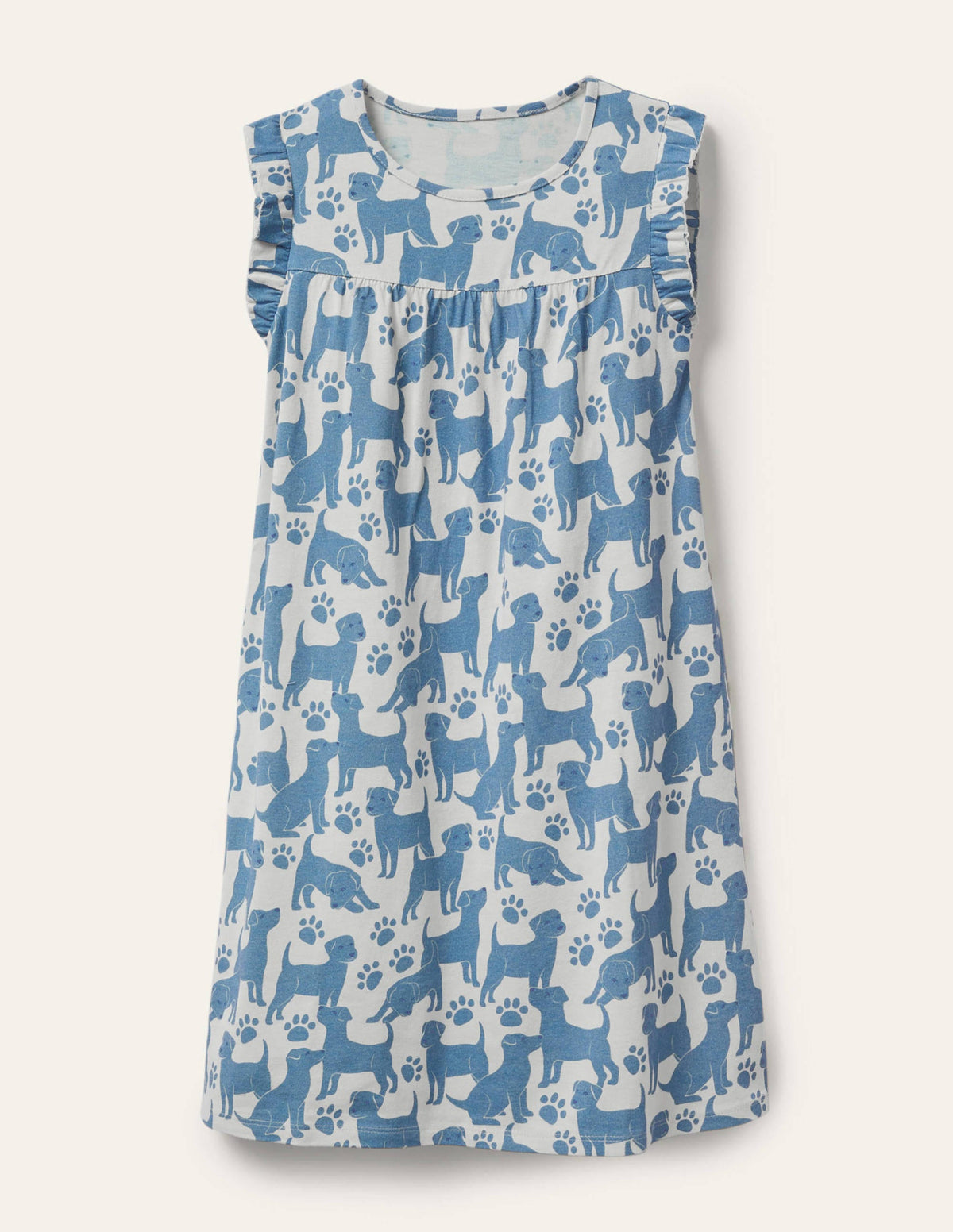Printed Short-sleeved Nightie-Blue Playful Pups - Image 1