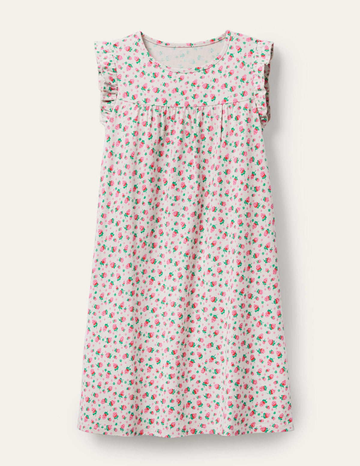 Printed Short-sleeved Nightie-Ivory Vintage Strawberries - Image 1