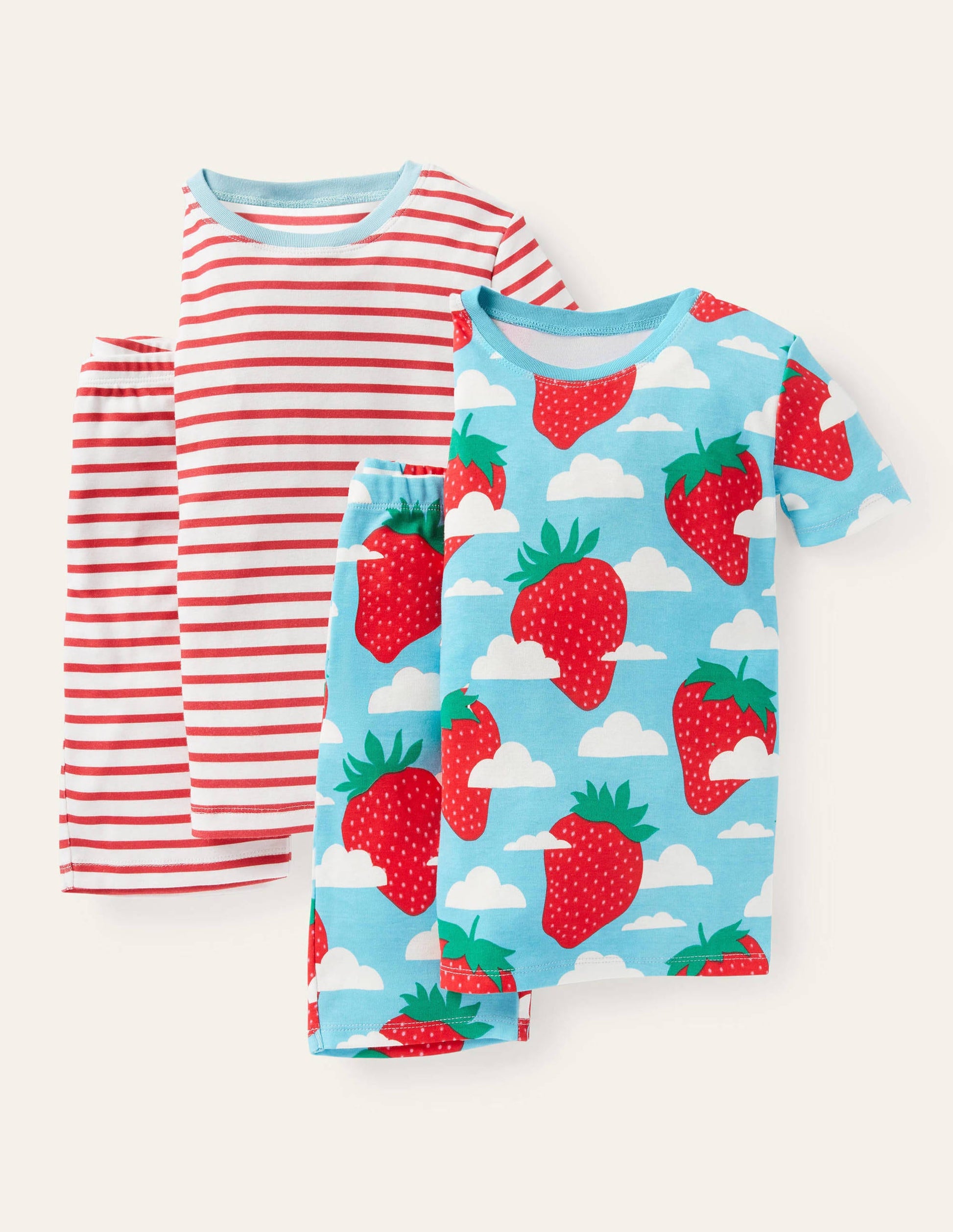 Twin Pack Snug Short Pyjamas-Aqua Blue Strawberry Sky-1