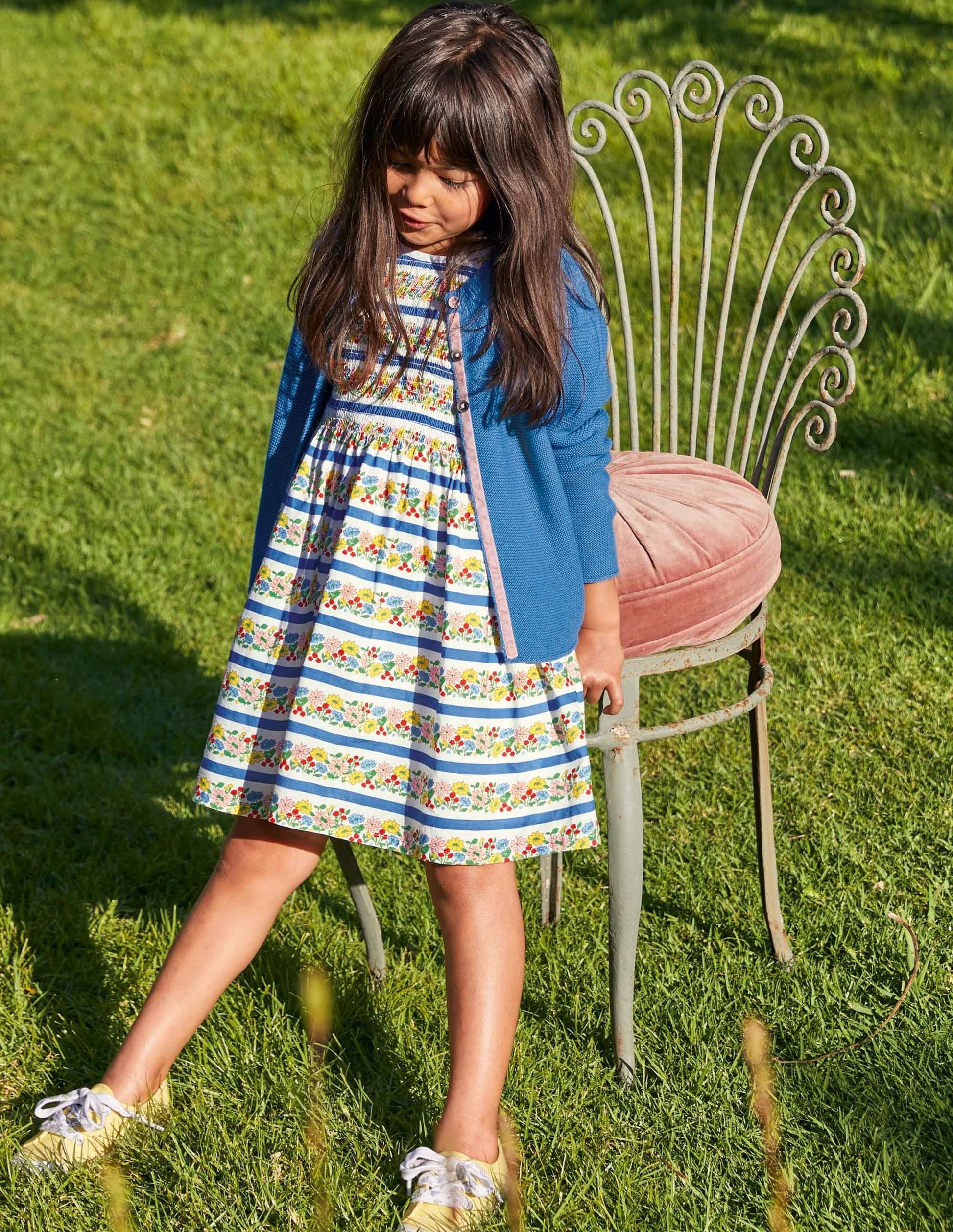 Smocked Woven Dress-Multi Floral Stripe-4