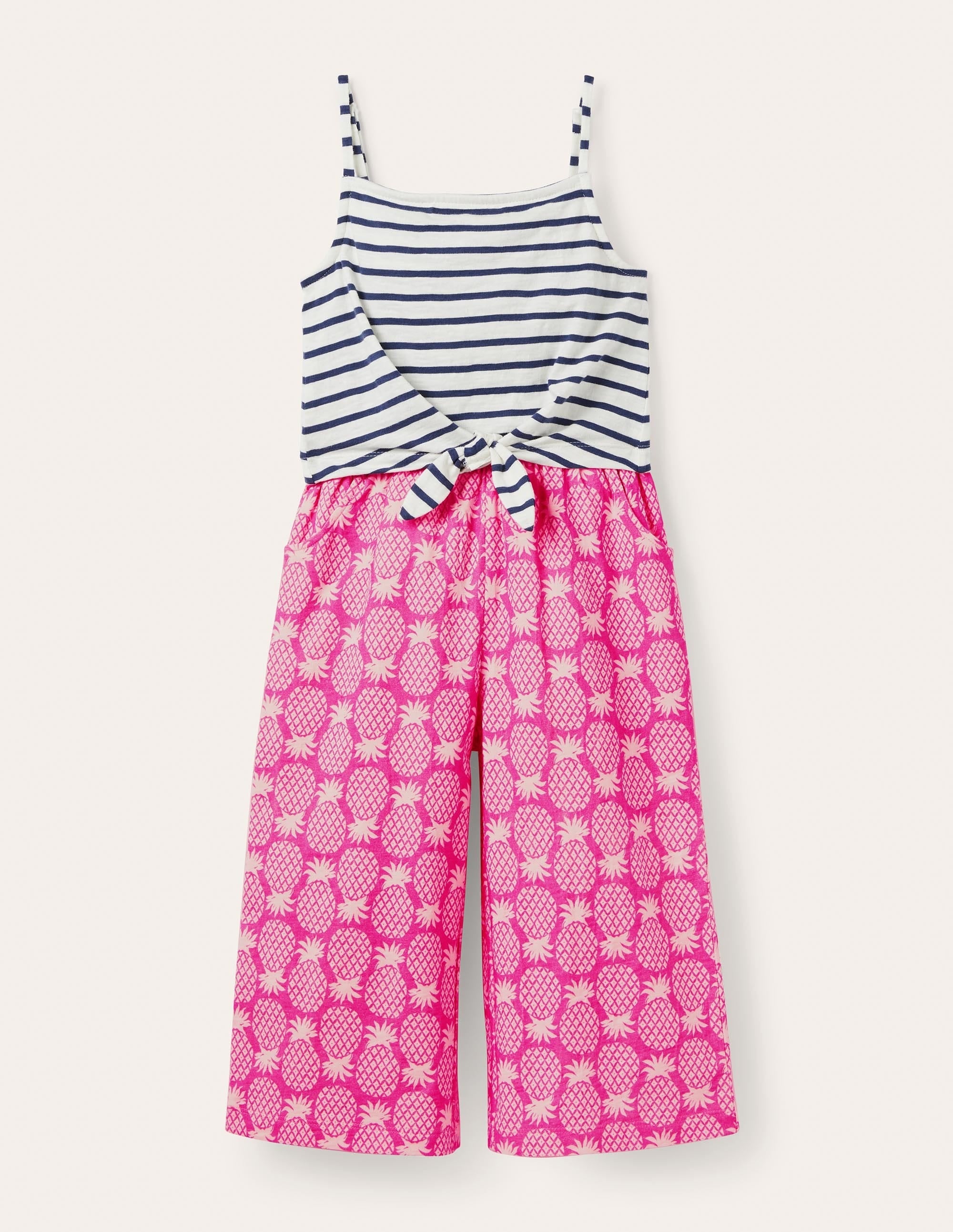 Tie Detail Jersey Jumpsuit-Party Pink Pineapple Geo - Image 1