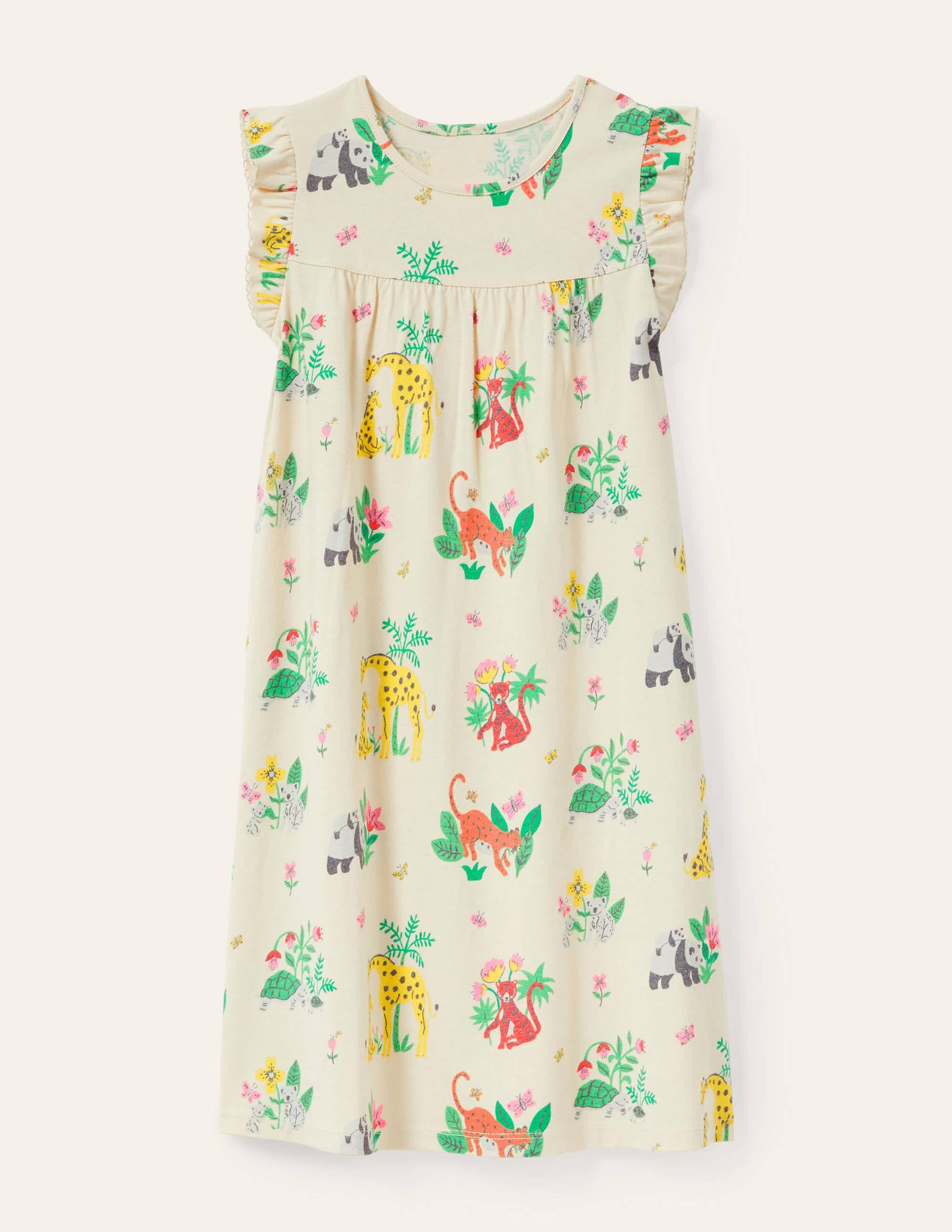 Printed Short-sleeved Nightie-Ivory Little Jungle - Image 1