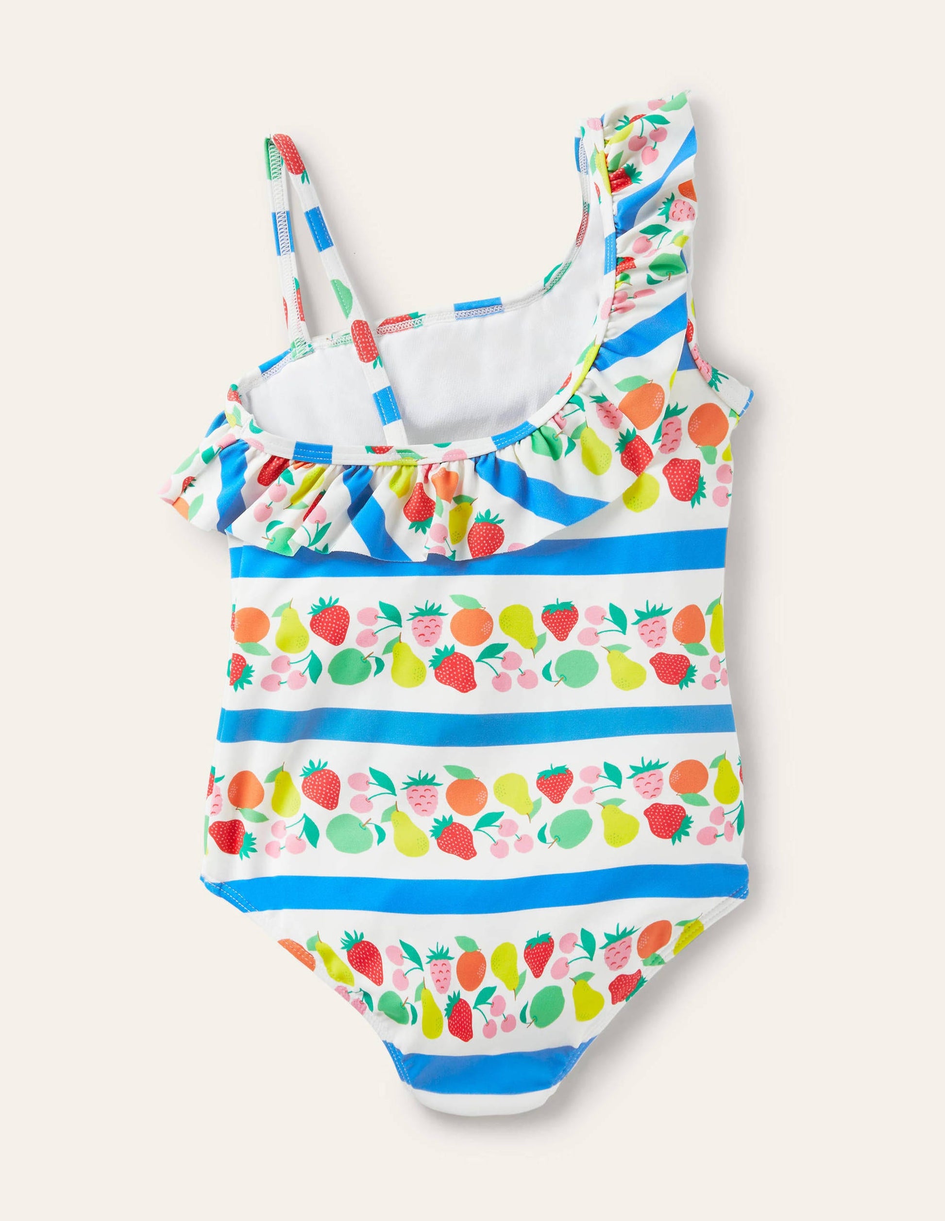 One Shoulder Frill Swimsuit-Multi Fruit Stripe-2