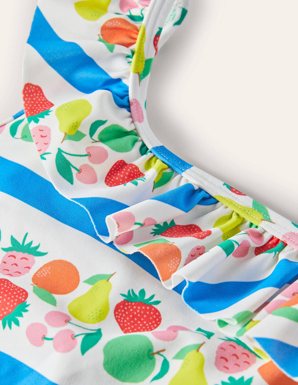 One Shoulder Frill Swimsuit-Multi Fruit Stripe - Image 3