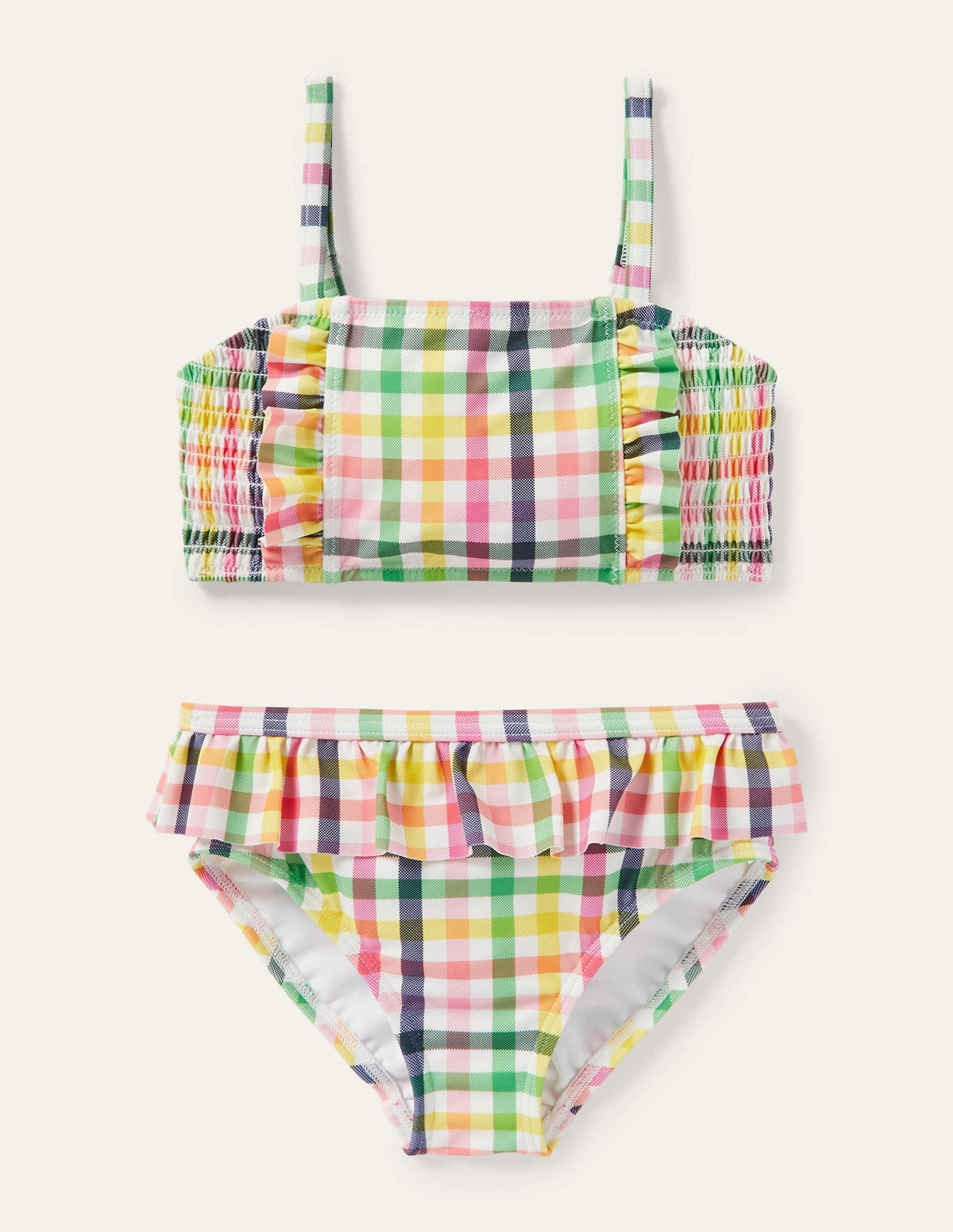 Nostalgic Smocked Bikini-Multi Rainbow Gingham-1