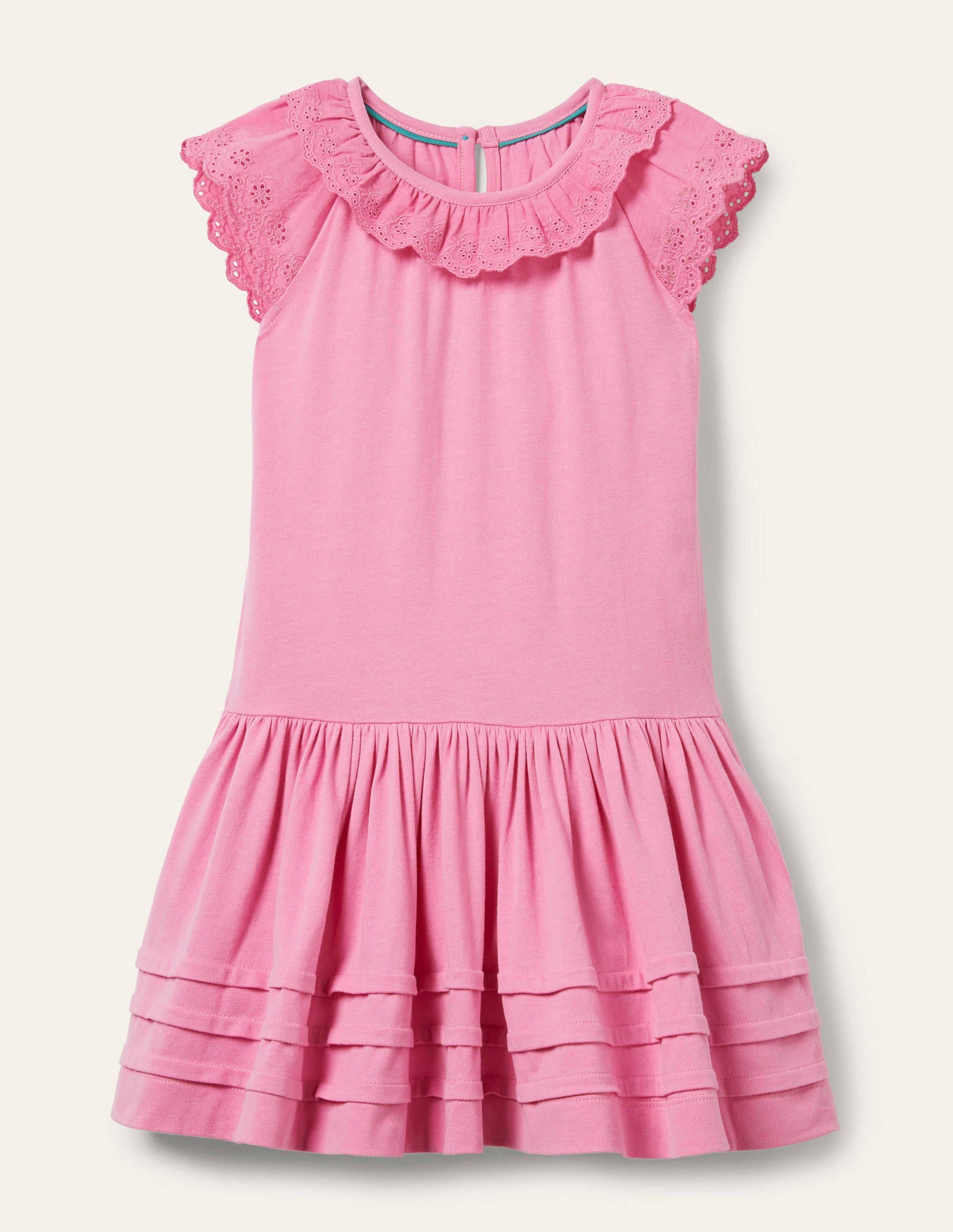 Broderie Detail Jersey Dress-Plum Blossom Pink-1