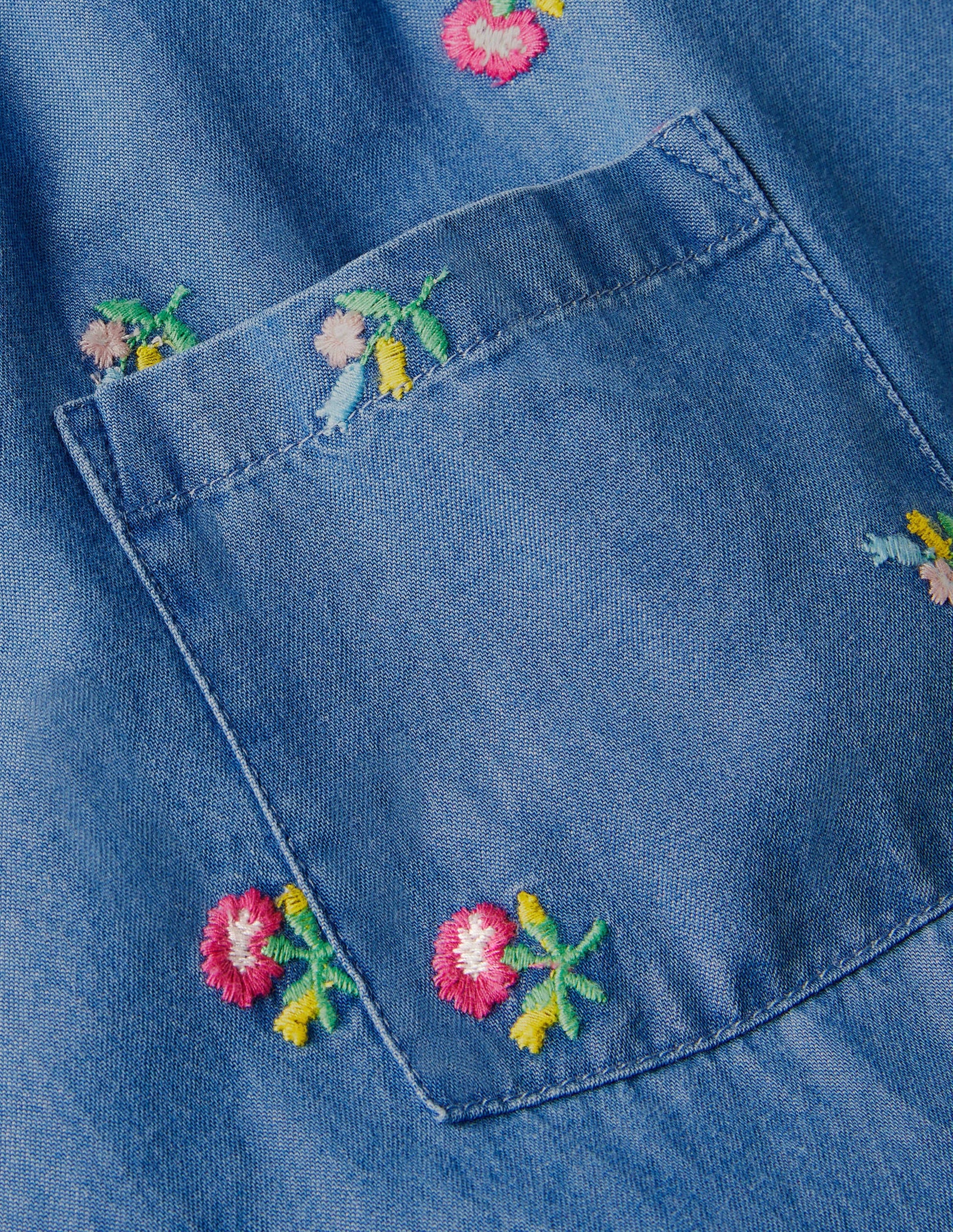 Embroidered Woven Tunic-Chambray Flowers-3