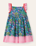 Frill Strap Dress-Venice Blue Tropical Garden