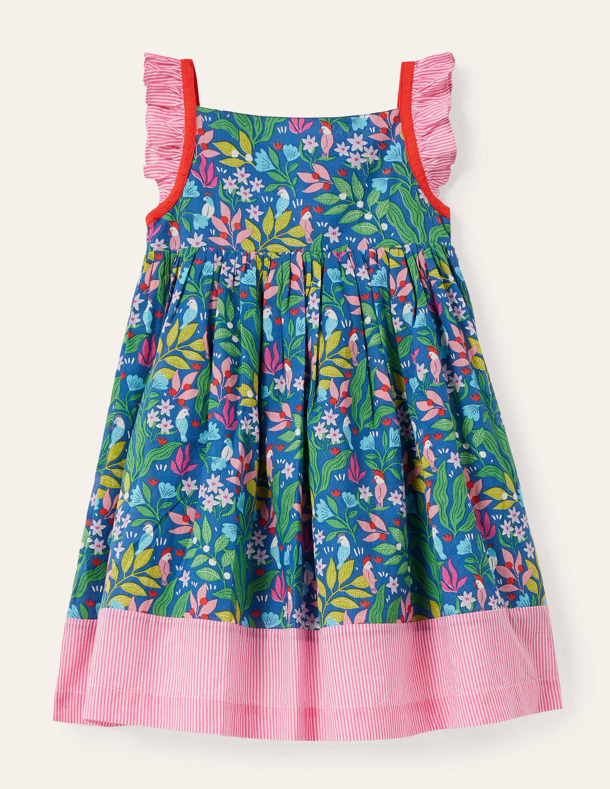 Frill Strap Dress-Venice Blue Tropical Garden-1