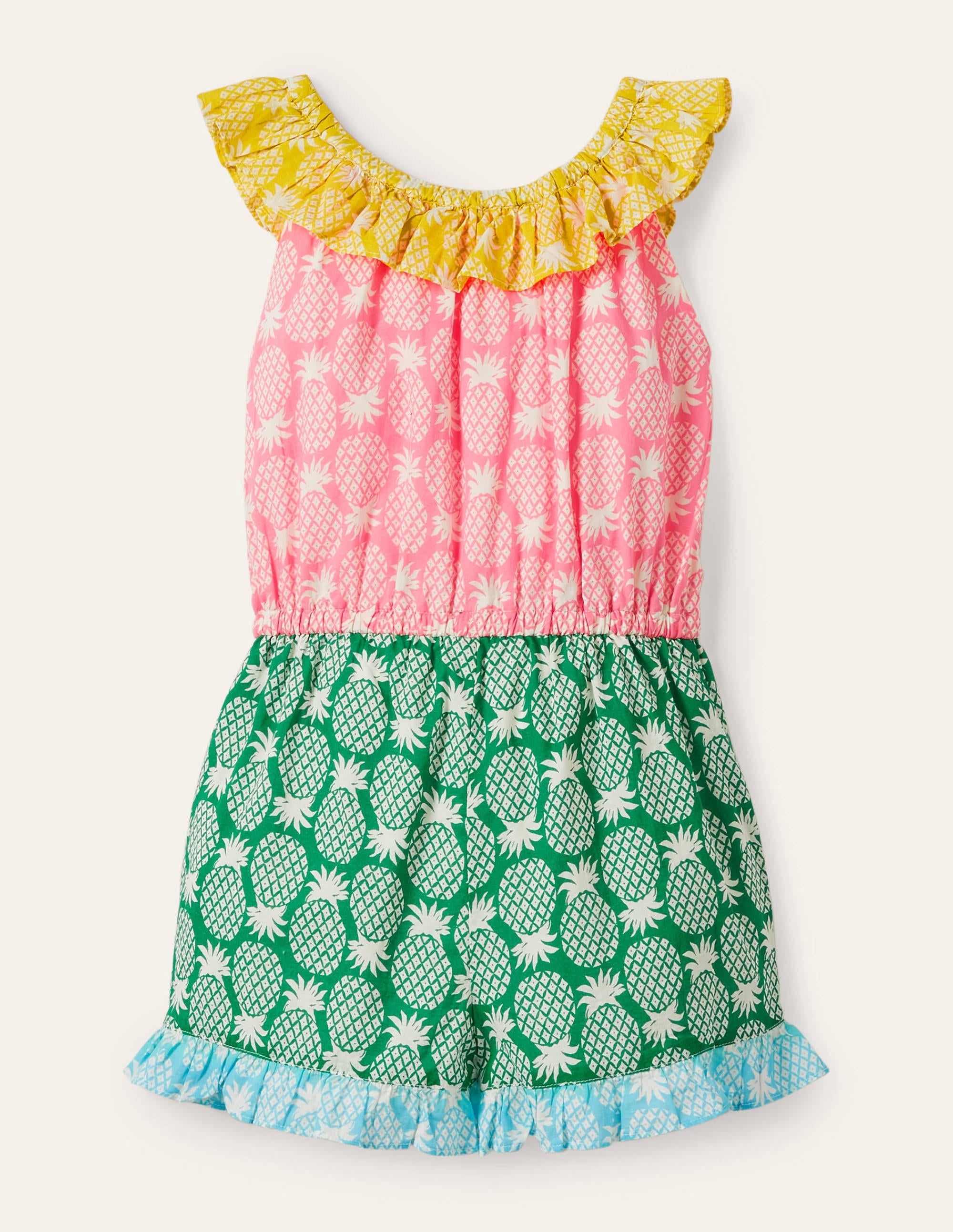 Frill Neck Playsuit-Multi Hotchpotch Pineapple Geo - Image 2