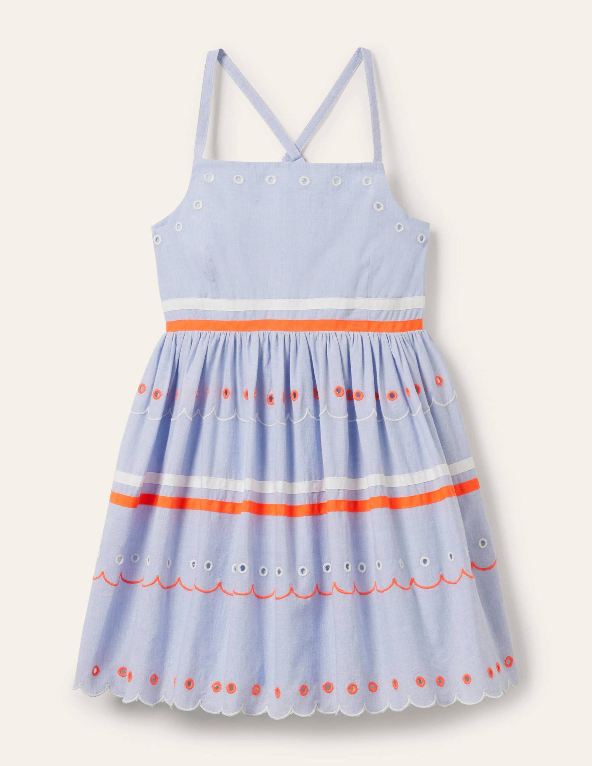 Multi Trim Detail Dress-Chambray-1