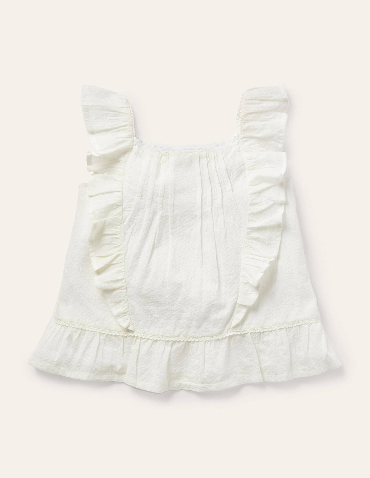 Lace Frill Woven Top-Ivory-1