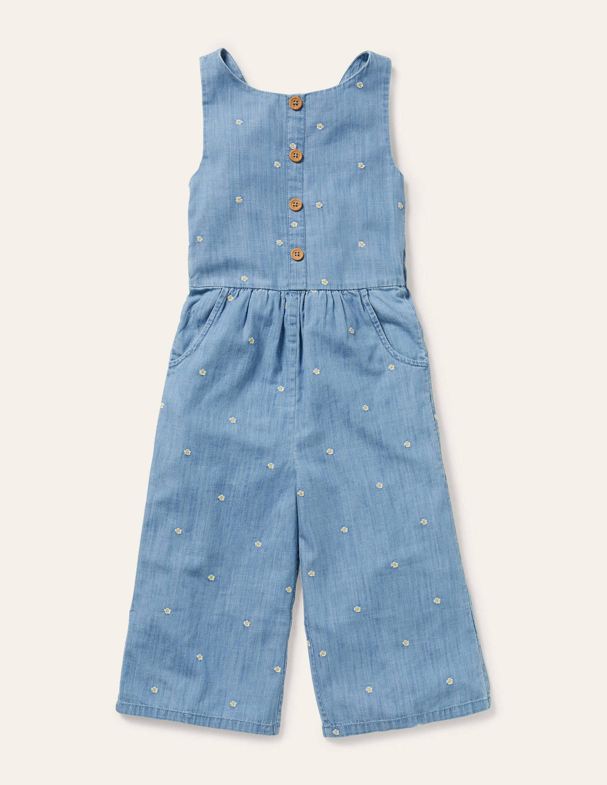 Embroidered Wide Leg Jumpsuit-Chambray Daisy Chain - Image 1