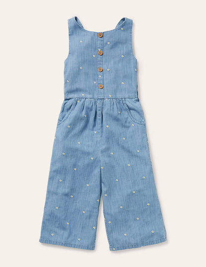 Embroidered Wide Leg Jumpsuit-Chambray Daisy Chain-1