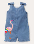 Tie Shoulder Frill Playsuit-Chambray Flamingo