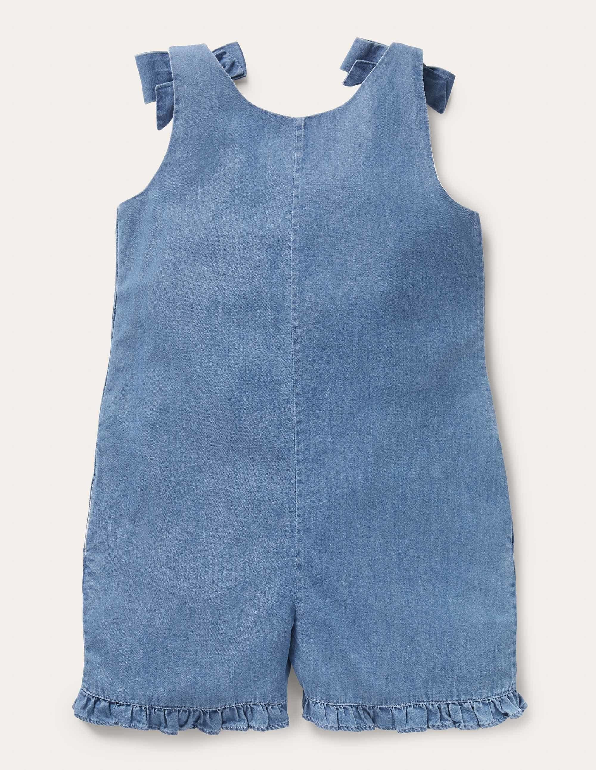 Tie Shoulder Frill Playsuit-Chambray Flamingo - Image 2