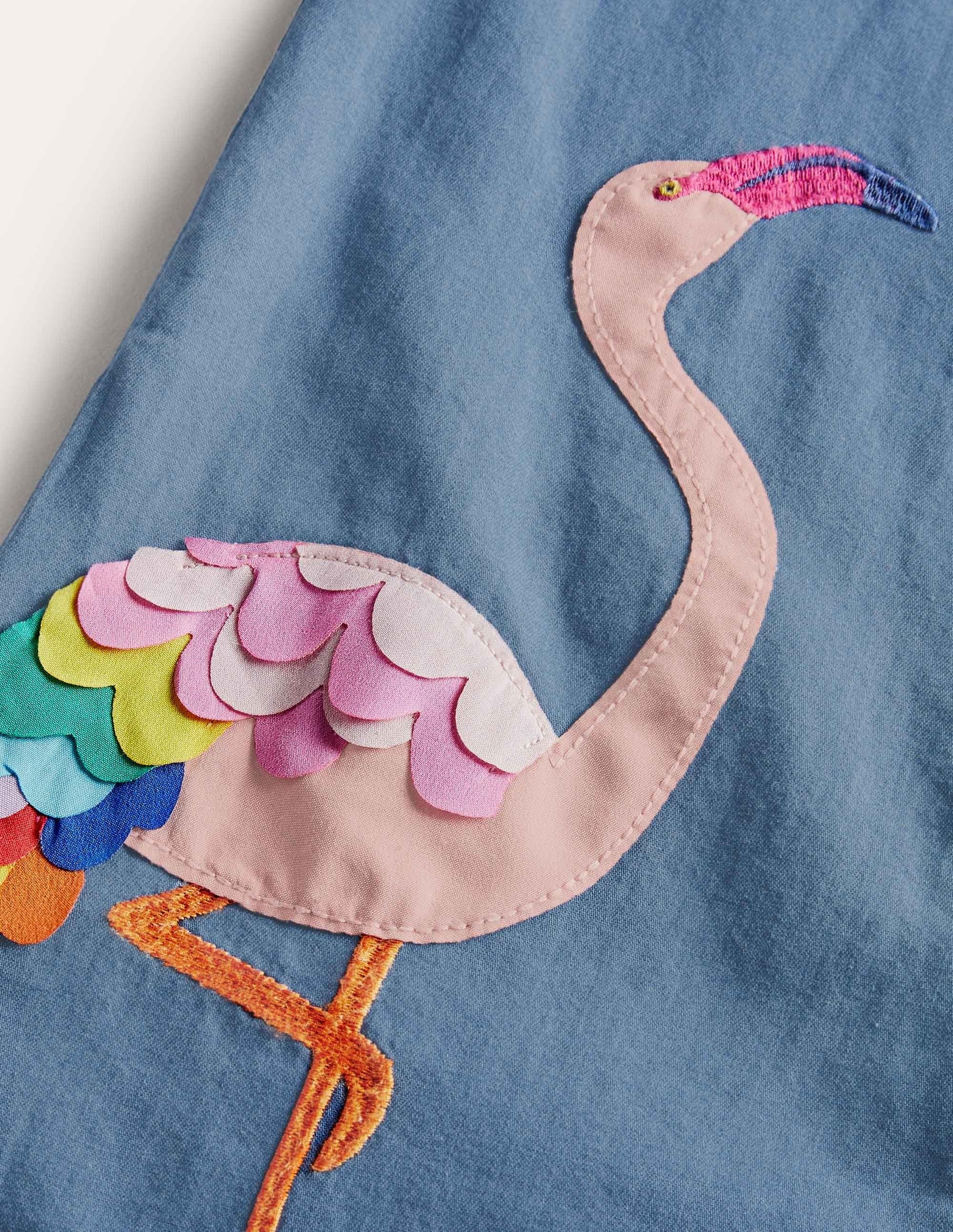 Tie Shoulder Frill Playsuit-Chambray Flamingo - Image 3