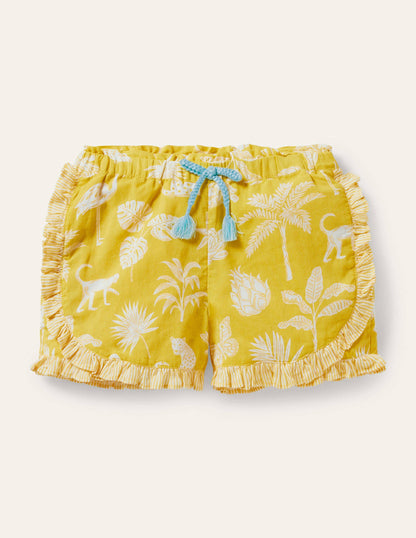 Hotchpotch Frill Shorts-Sweetcorn Yellow Botanical-1