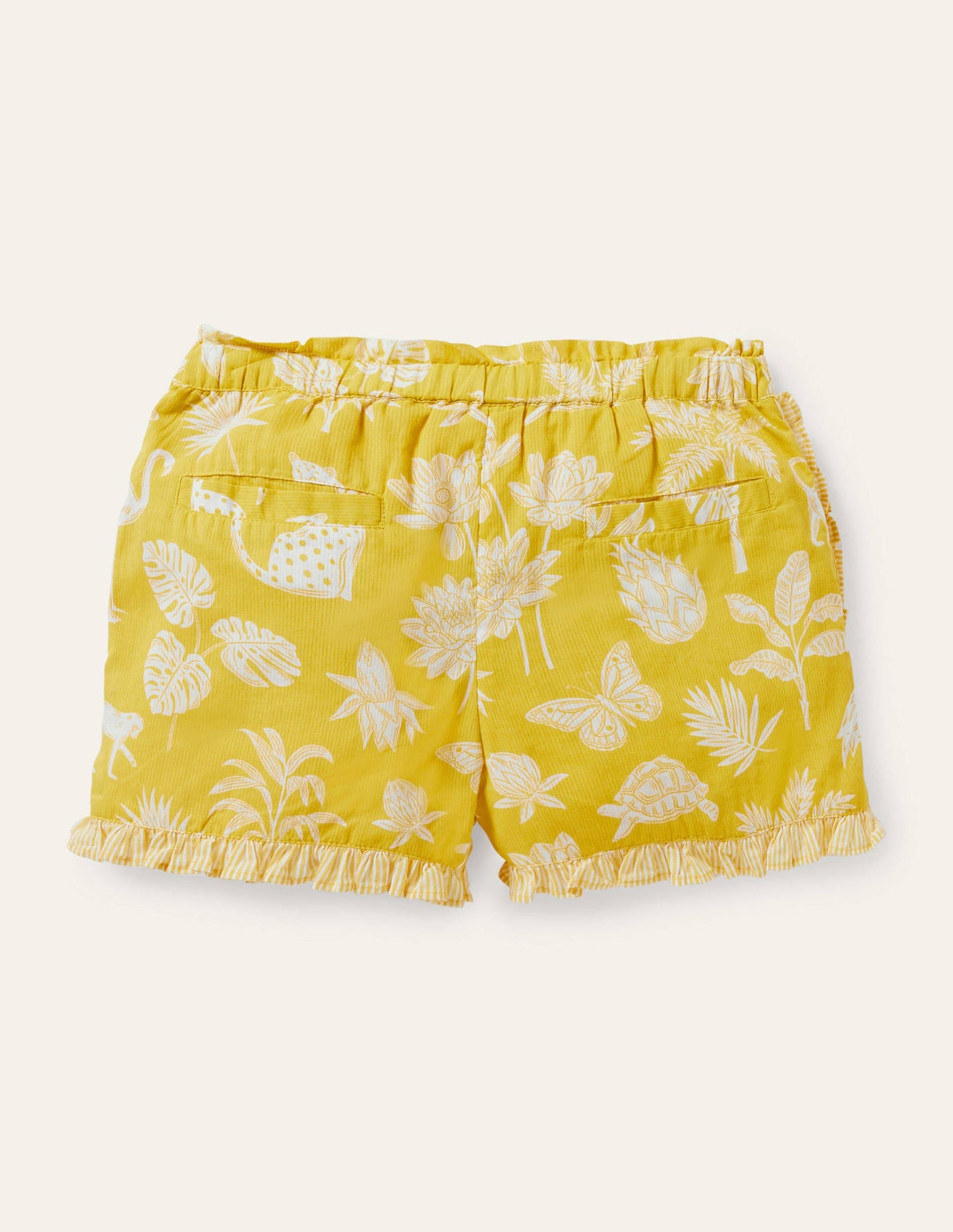 Hotchpotch Frill Shorts-Sweetcorn Yellow Botanical