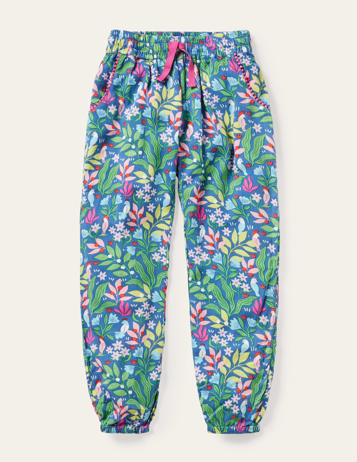 Relaxed Woven Printed Trousers-Venice Blue Tropical Garden - Image 1