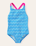 Cross-back Printed Swimsuit-Blue Cina Pineapple Geo