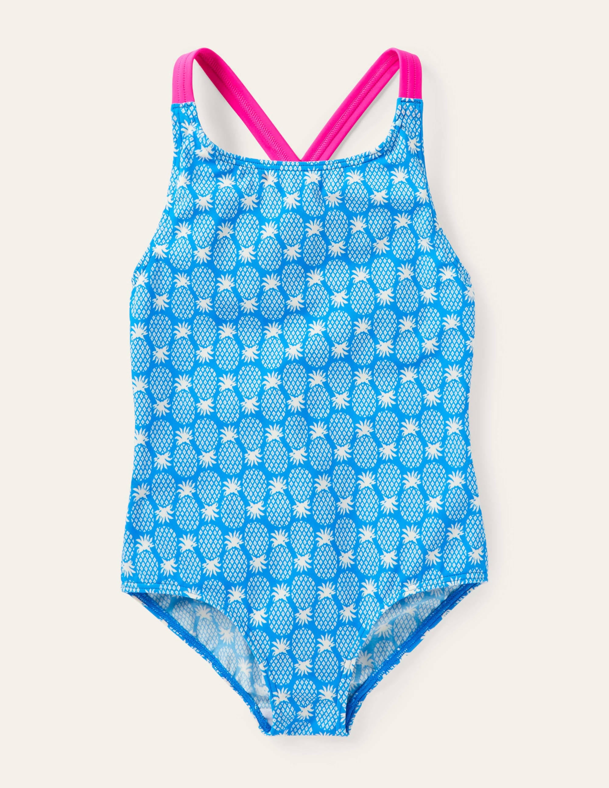 Cross-back Printed Swimsuit-Blue Cina Pineapple Geo - Image 1