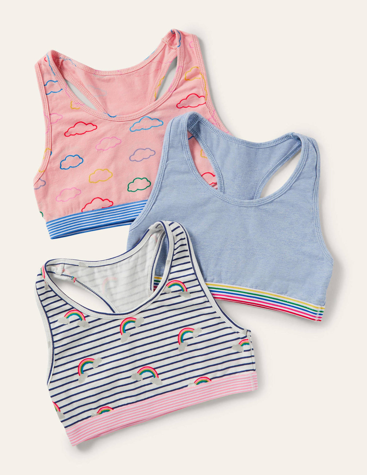 Sporty Crop Tops 3 Pack-Rainbow Clouds - Image 1