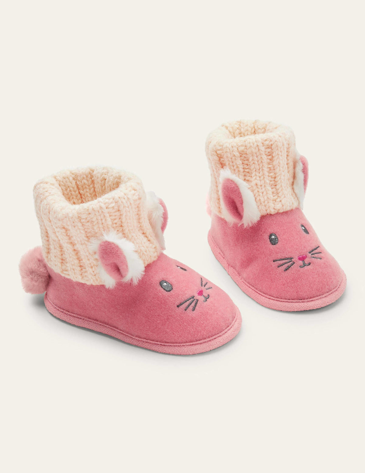 Bunny Knitted Slipper Booties-Boto Pink - Image 1