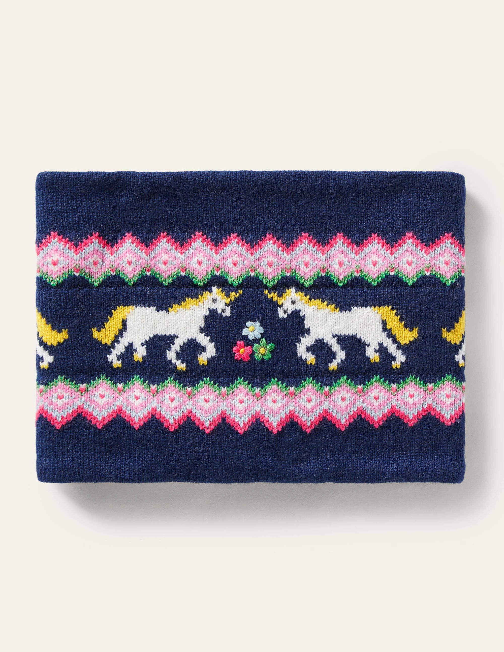 Cosy Fair Isle Snood-College Navy Unicorns - Image 1