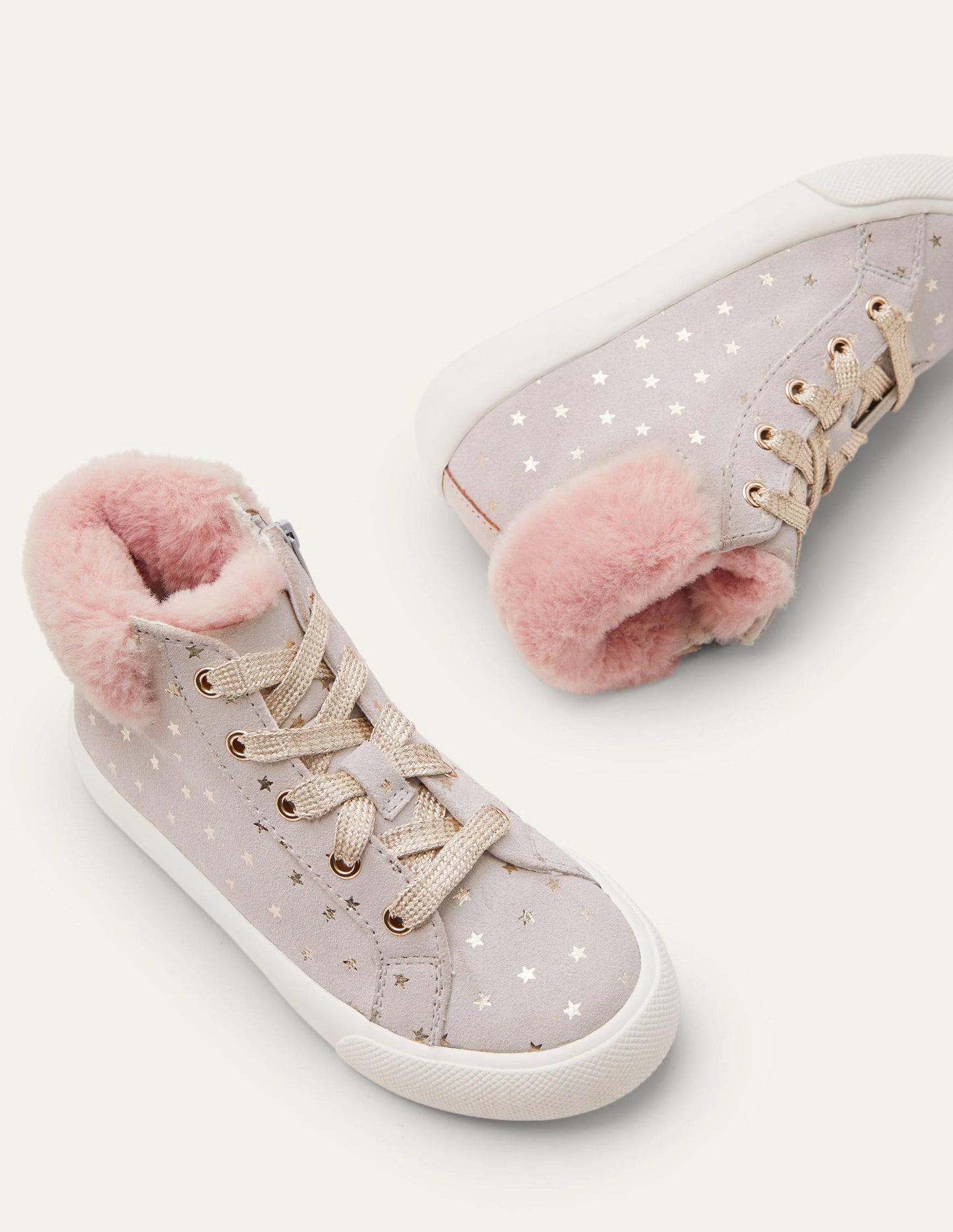 Cosy High Top Trainers-Grey Suede Stars