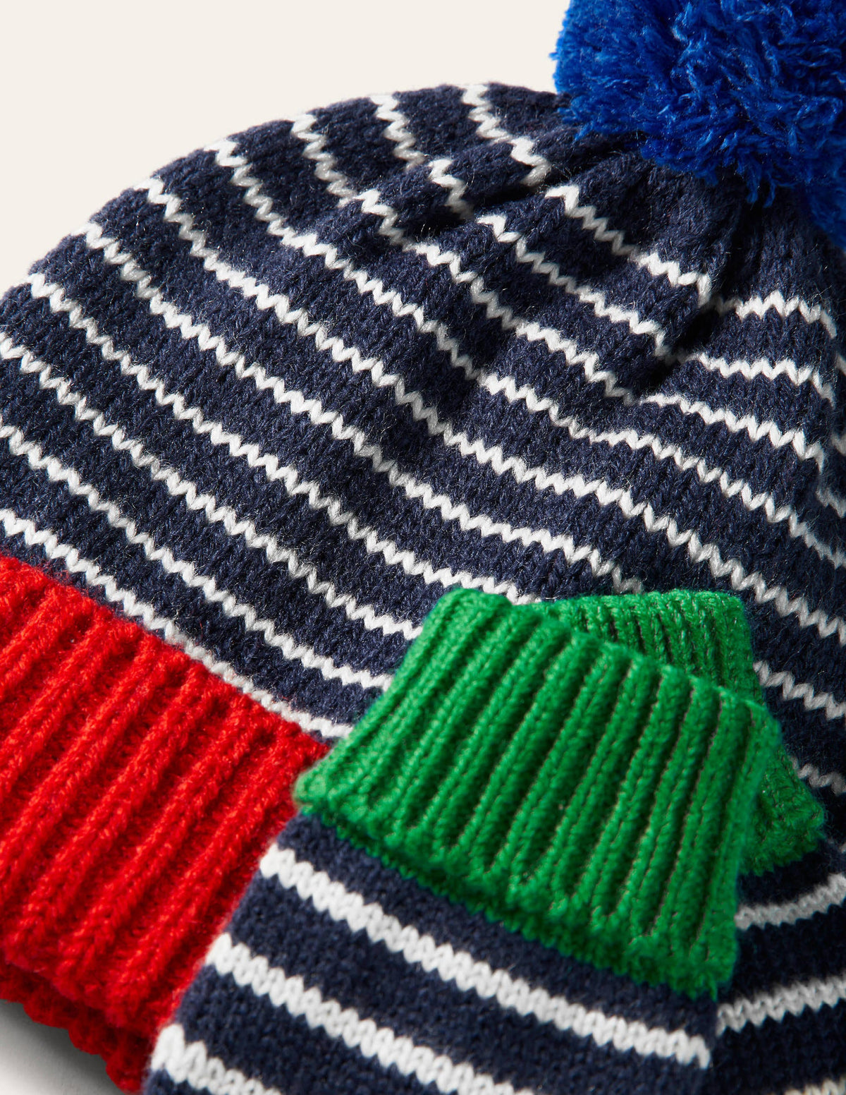Knitted Striped Hat and Gloves-College Navy/Ivory - Image 2