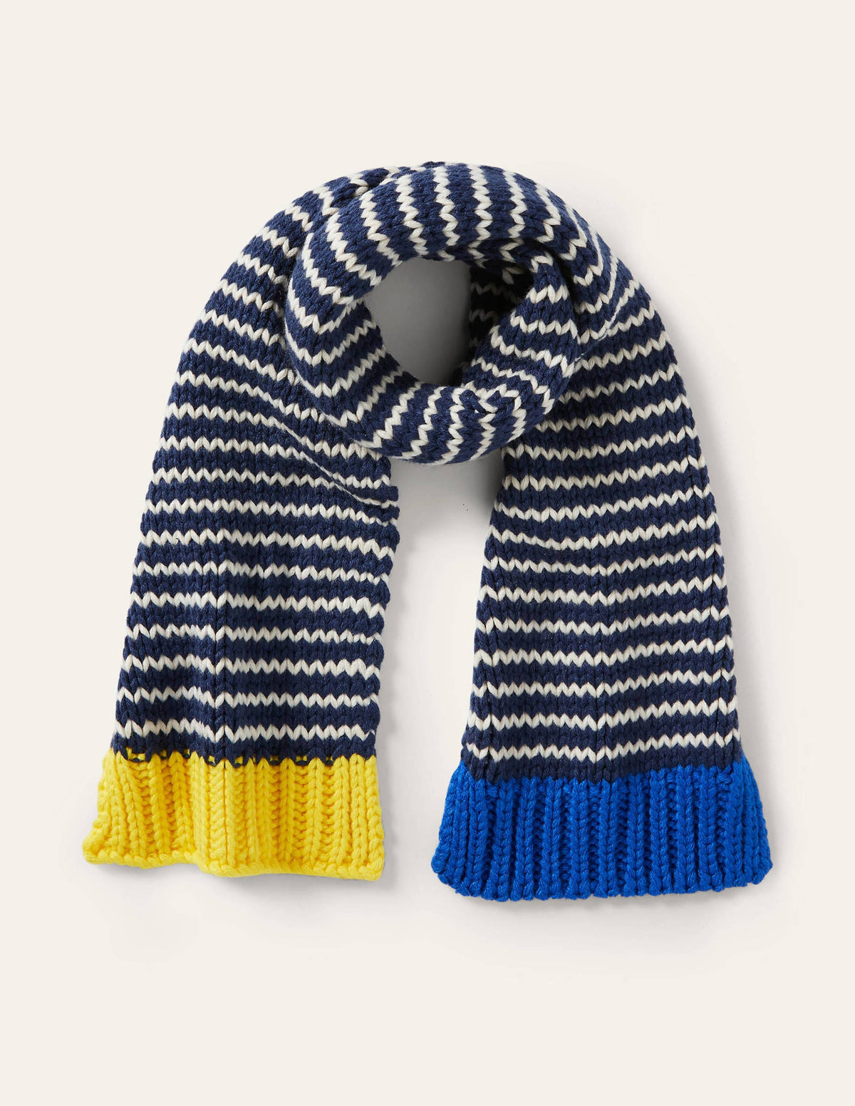 Knitted Striped Scarf-College Navy/Ivory - Image 2
