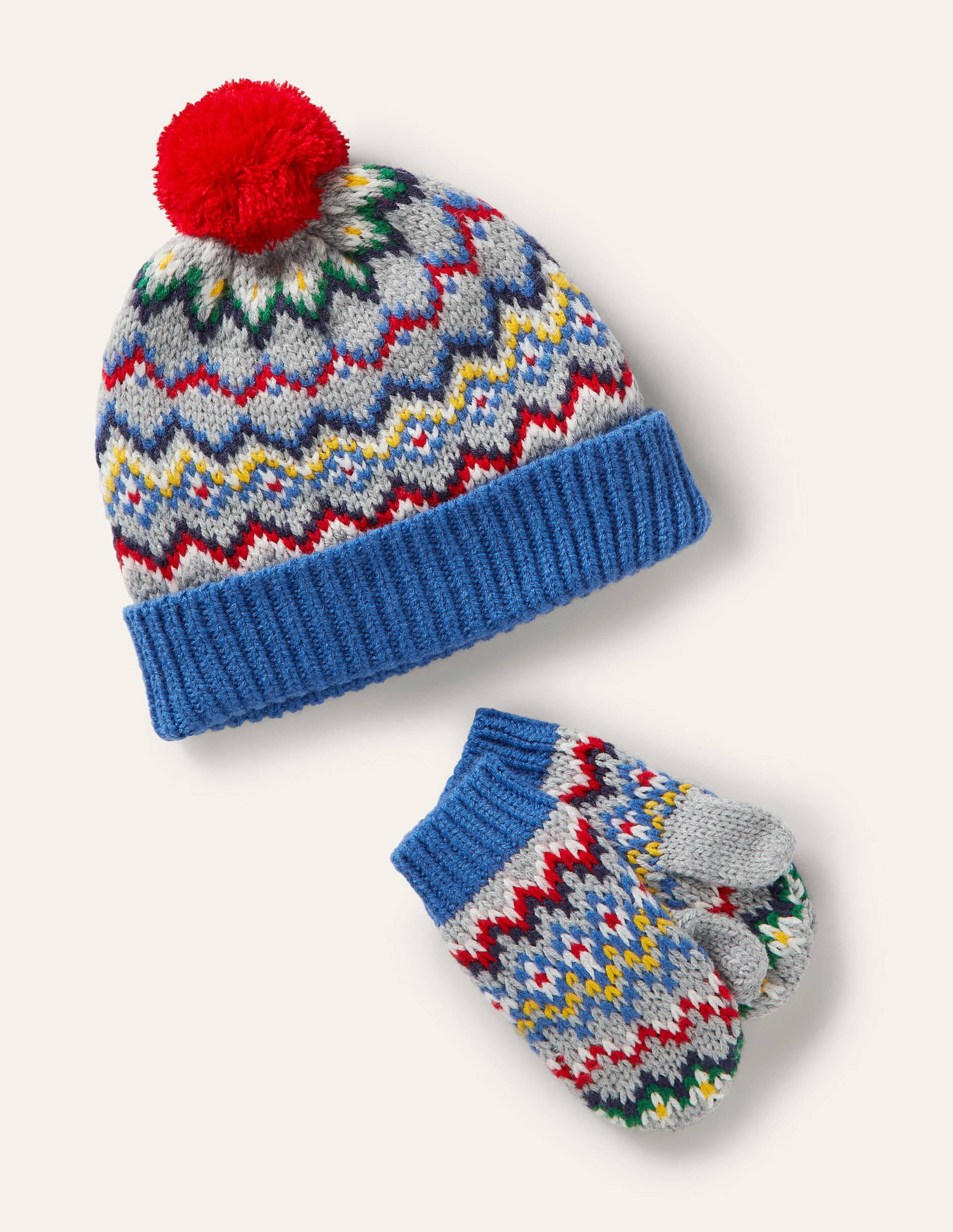 Fair Isle Hat and Mittens Set-Grey Marl-1