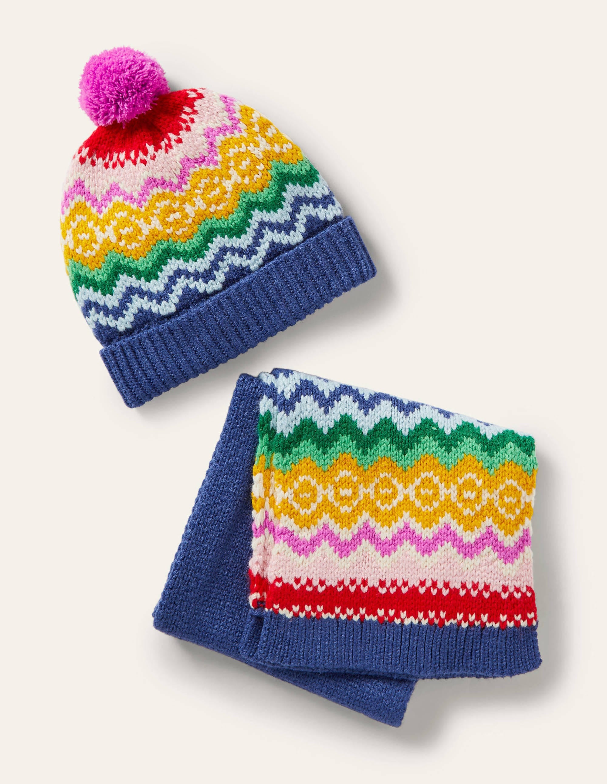 Knitted Scarf and Hat Set-College Navy Fairisle - Image 1