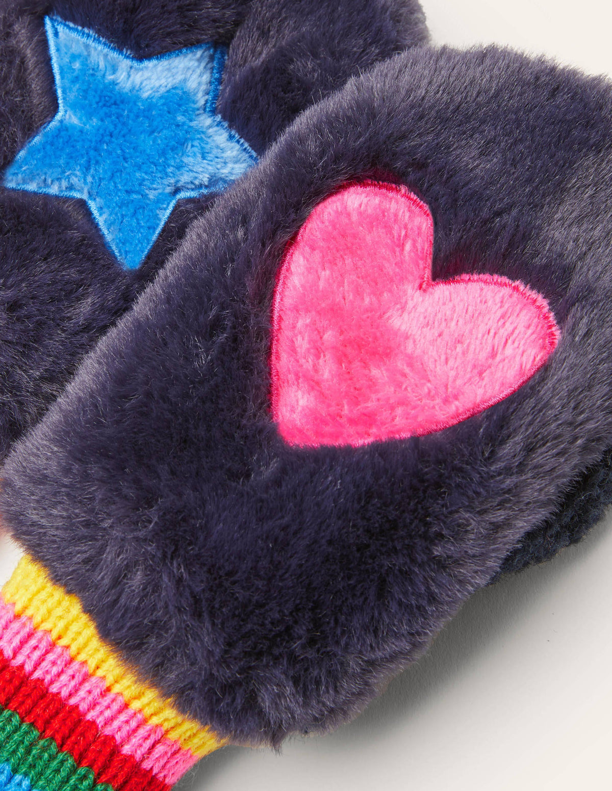 Faux Fur Mittens-College Navy Rainbow-2