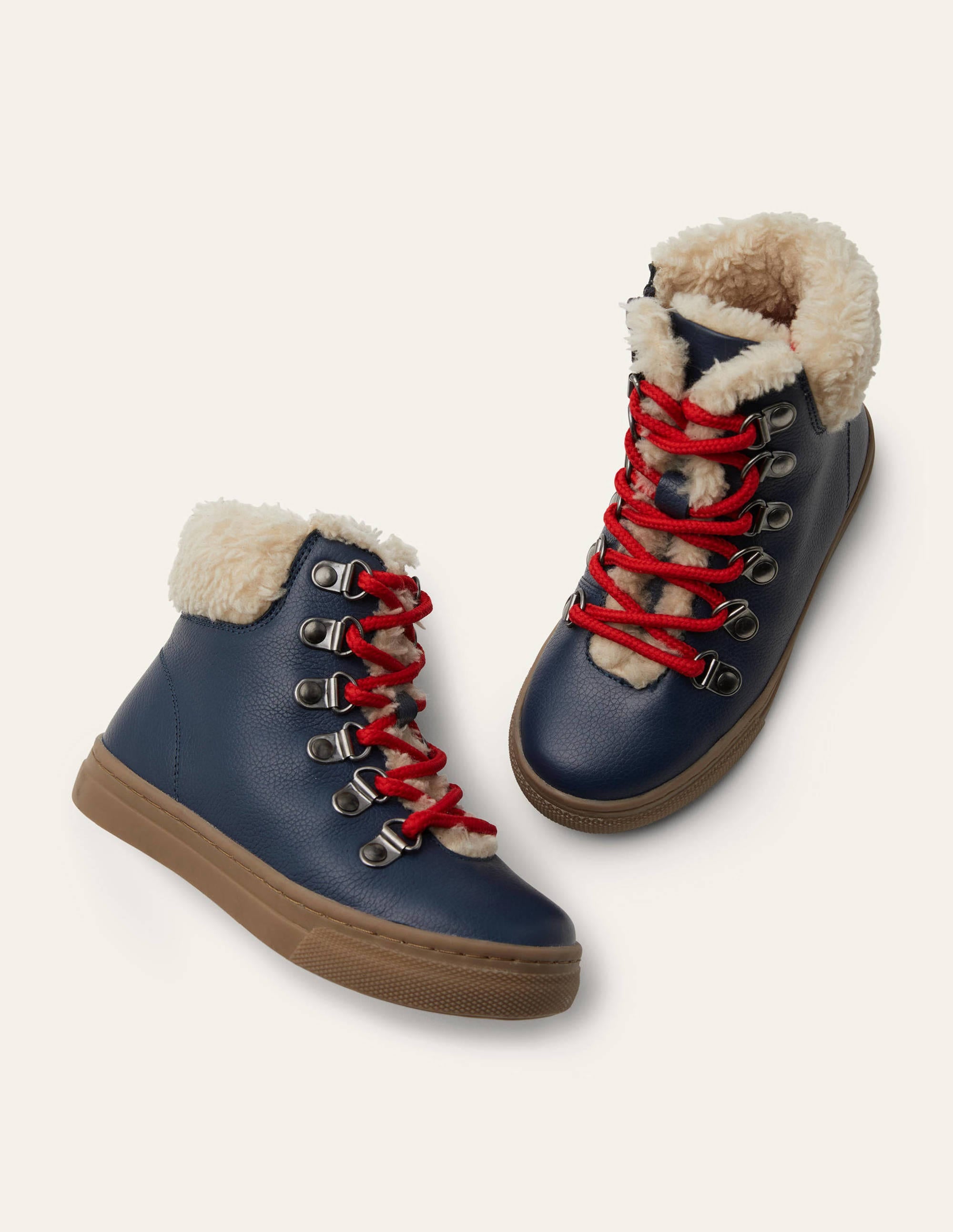 Cosy Leather Lace Up Boots-Navy - Image 1