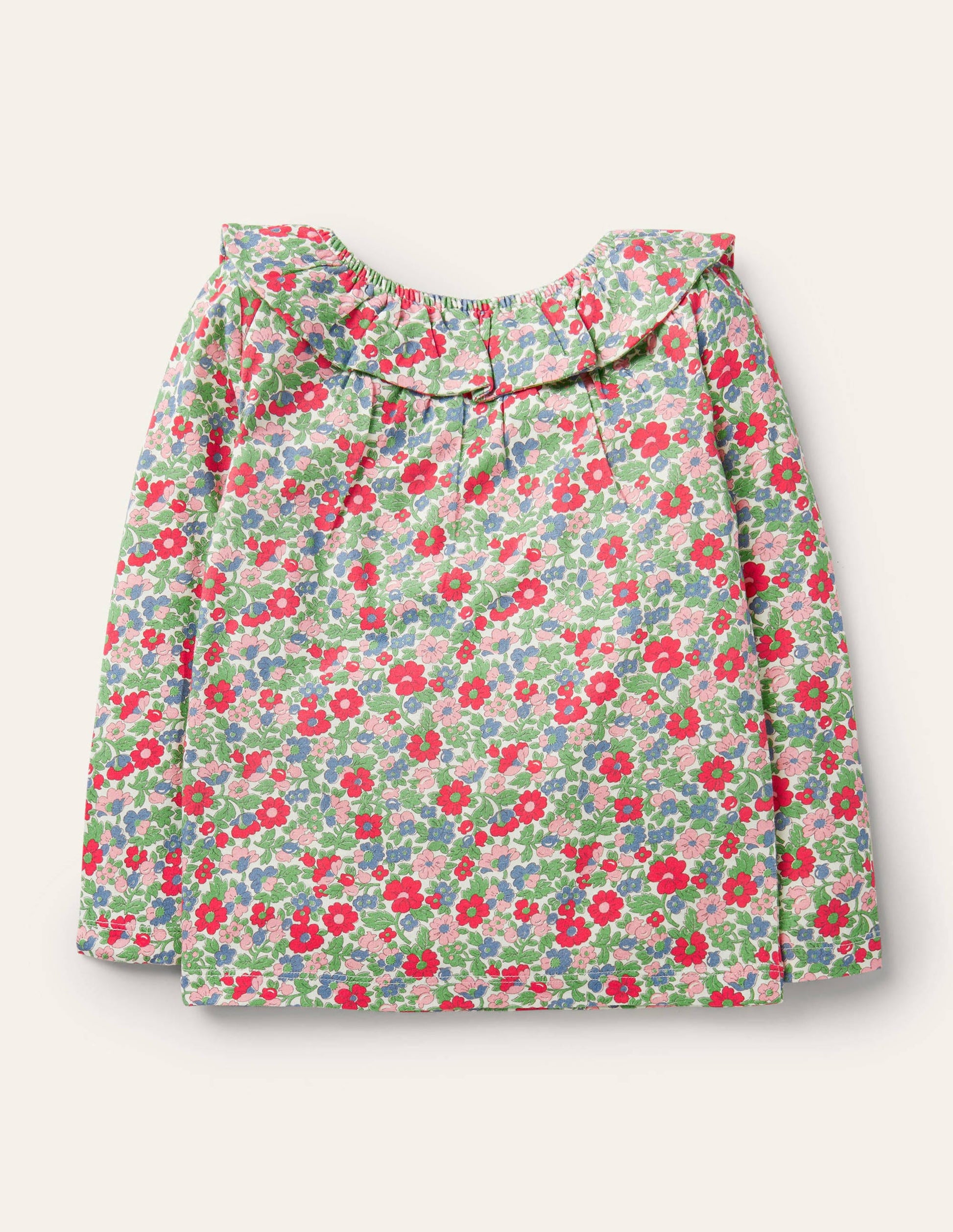 Ruffle Neck Jersey Top-Multi Vintage Bloom Floral-2