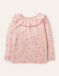 Ruffle Neck Jersey Top-Provence Pink Multi Stars
