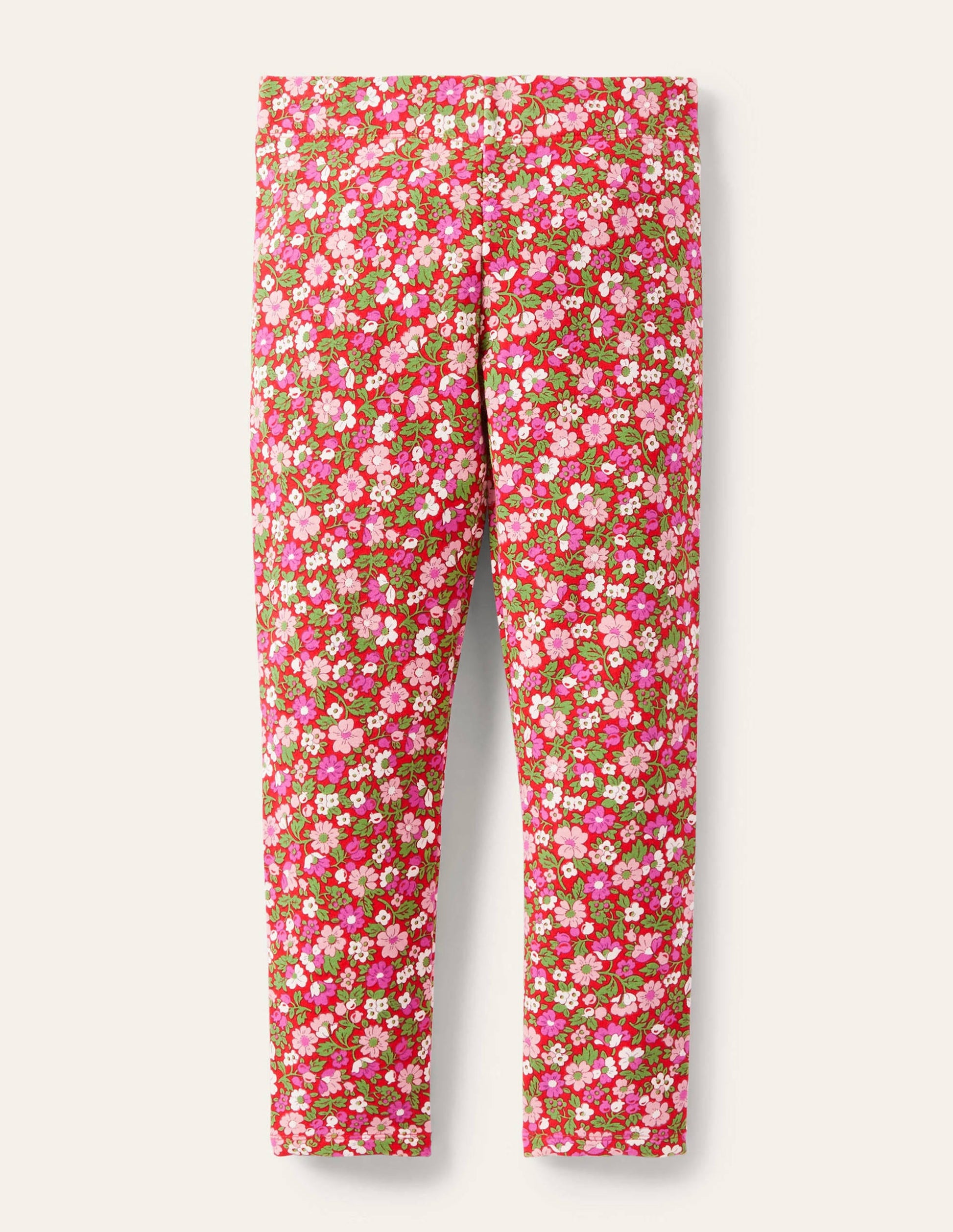 Fun Cosy Leggings-Rockabilly Red Vintage Floral-1