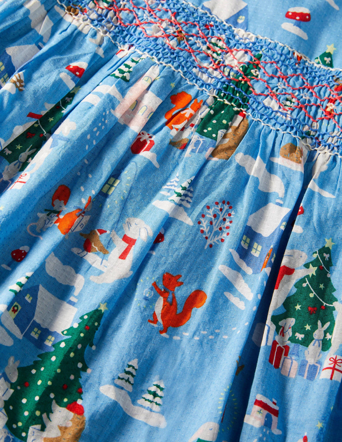 Smocked Dress-Blue Woodland Christmas-3