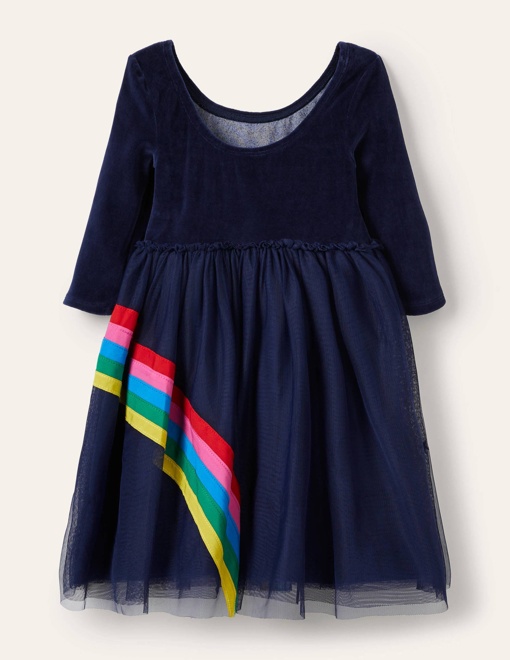 Velvet Bodice Tulle Dress-College Navy Rainbow - Image 2
