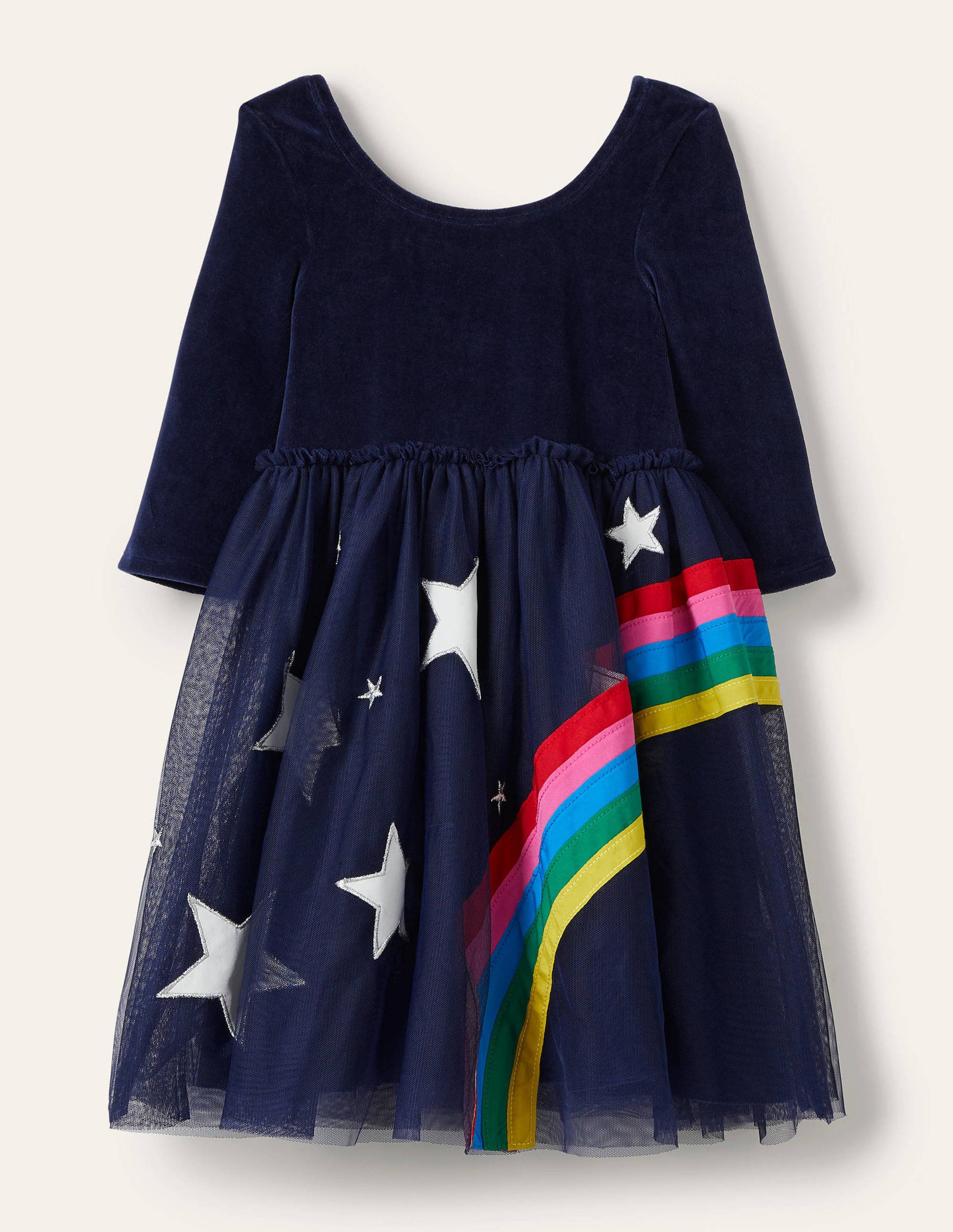 Velvet Bodice Tulle Dress-College Navy Rainbow-1