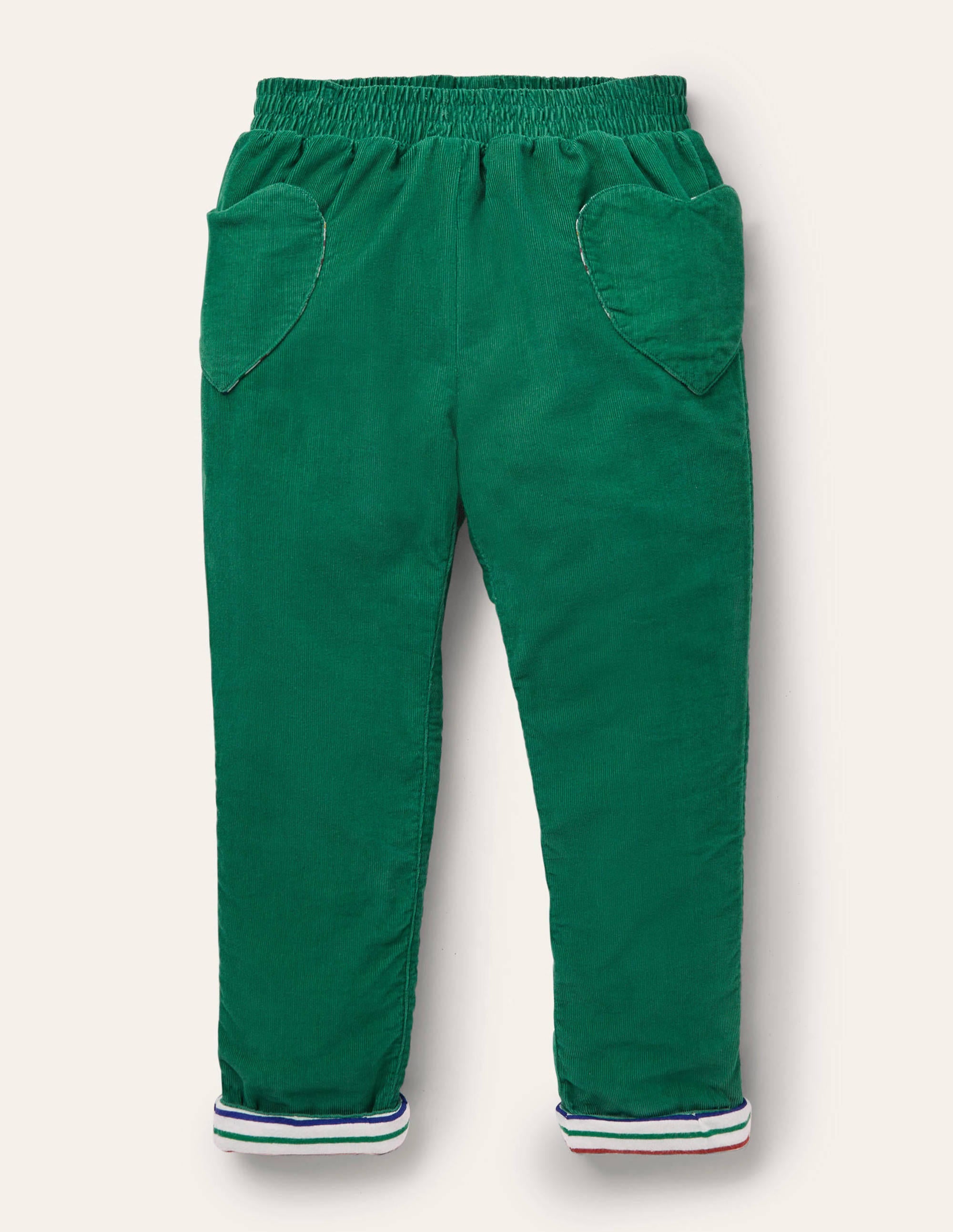Lined Pull-on Cord Trousers-Forest Green - Image 1