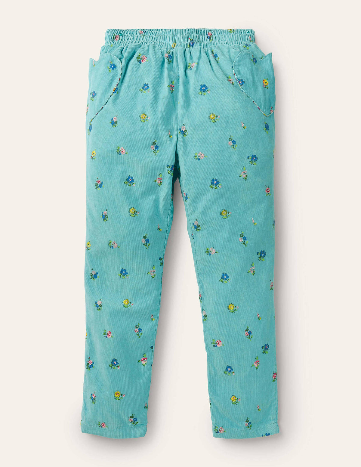 Lined Pull-on Cord Trousers-Frost Blue Patchwork Floral-1