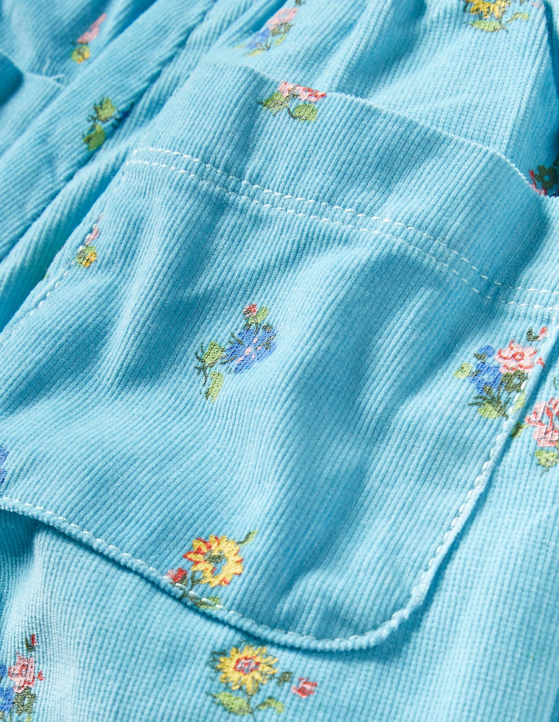 Lined Pull-on Cord Trousers-Frost Blue Patchwork Floral-3
